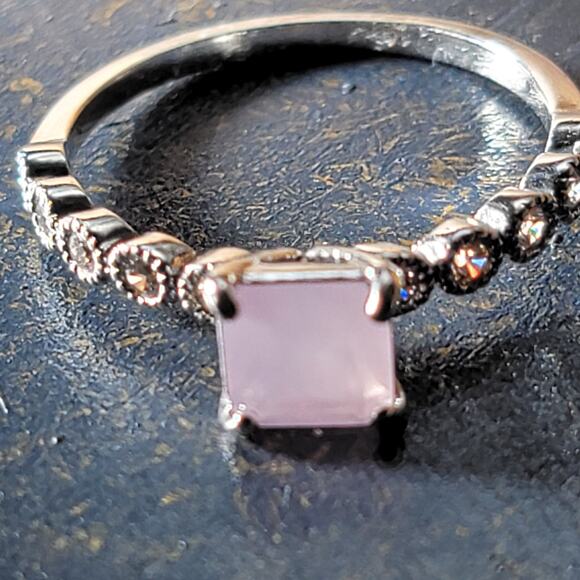Elegant Rhodium-Plated Size 9 Ring with Square-Cut Pale Pink Gemstone - Picture 5 of 8